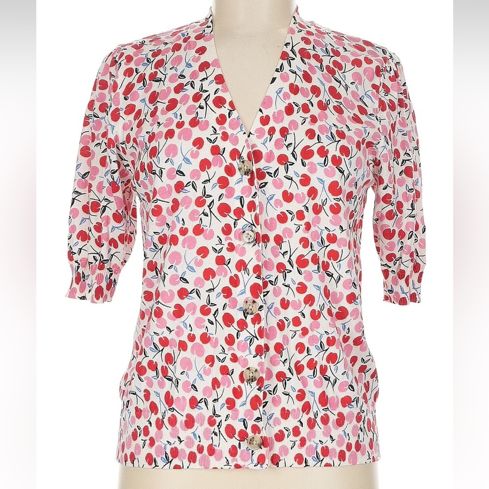 LOFT Pink Cherry-Print Cardigan